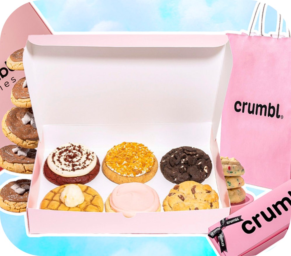 Crumbl cookies box with branded packaging